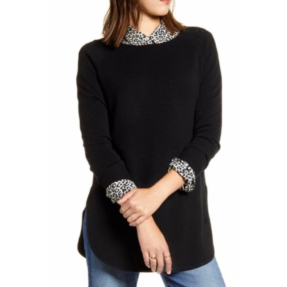 Halogen Black Cashmere Shirttail Sweater